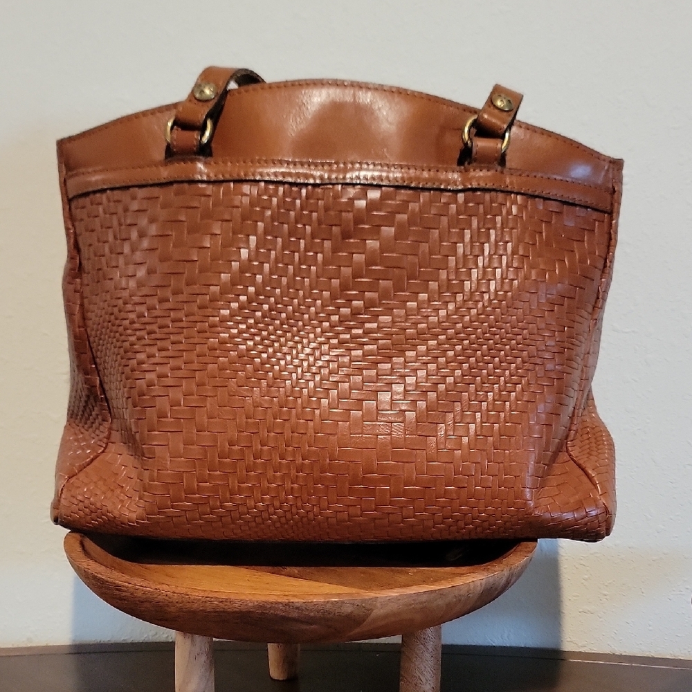 Patricia Nash Brown Woven Leather Handbag with Scarf - Picture 7 of 8